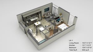 Block 17 Apartments LA 1 3D Floor Plan